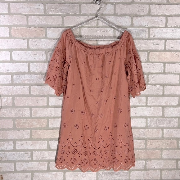 Madewell Eyelet Off The Shoulder Dress in Dusty Clay Size 6 - Picture 4 of 12